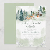 Invitation Bébé C'est froid en dehors de la forêt Forêt Bois  (Devant / Derrière)