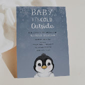 Invitation Bébé c'est le Baby shower de manchot d'hiver froid