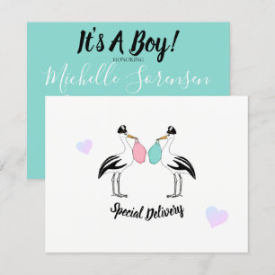 Invitation BÉBÉ C'Est Un Garçon Livraison Stork Sprinkine Dou