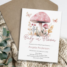 Bébé champignon rose en bois dans le Baby shower e