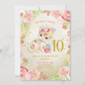 Invitation Bébé Chat Fleurs d'aquarelle Fille Anniversaire (Devant)
