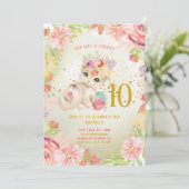 Invitation Bébé Chat Fleurs d'aquarelle Fille Anniversaire  (Debout devant)