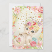 Invitation Bébé Chat Fleurs d'aquarelle Fille Anniversaire  (Dos)