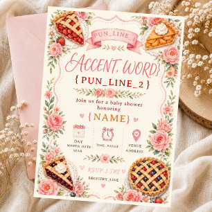 Invitation Bébé Chéri Tarte Cerise Rose Floral Myrtilles