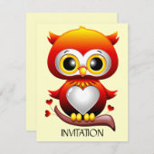 Invitation Bébé Chouette Amour Caricature Coeur (Devant / Derrière)