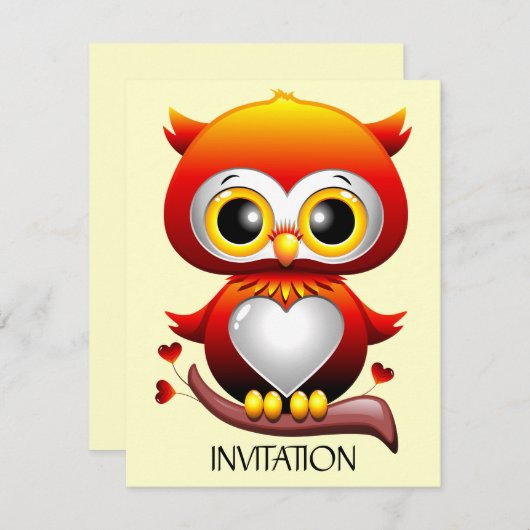 Invitation Bébé Chouette Amour Caricature Coeur (Devant / Derrière)