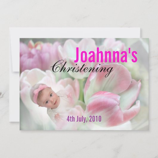 Invitation Bébé Christening Fleurs roses (Devant)