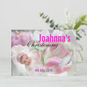 Invitation Bébé Christening Fleurs roses (Debout devant)