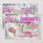 Invitation Bébé Christening Fleurs roses (Devant / Derrière)