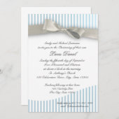 Invitation Bébé Christening Pinstripe avec Bow (Devant / Derrière)