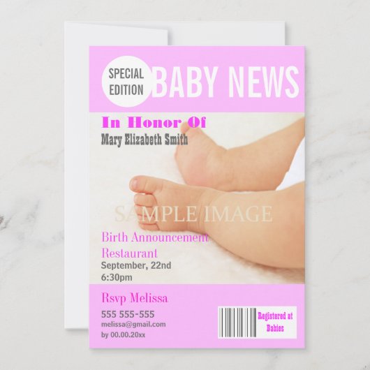 Invitation Bébé cigogne style magazine PERSONNALISER (Devant)