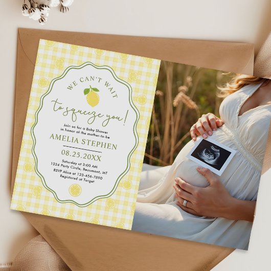 Invitation Bébé Citron Shower Photo Jaune Gingham