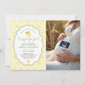 Invitation Bébé Citron Shower Photo Jaune Gingham (Devant)