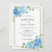 Invitation Bébé clair bleu Floral Hydrangea Mariage or (Devant)