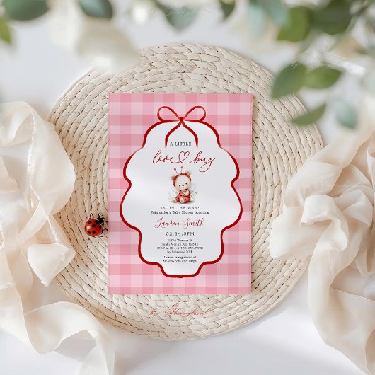 Invitation Bébé coccinelle rose Fille Shower