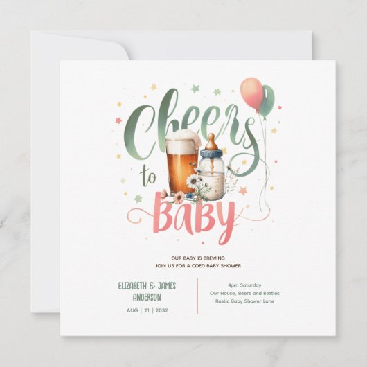 Invitation BÉBÉ COED Bières brasseuses Bouteilles Cheers Fleu (Devant)