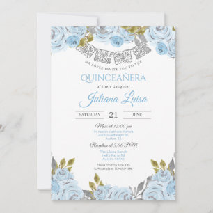 Invitation Bébé coing bleu, bleu clair Quinceanera mexicaine
