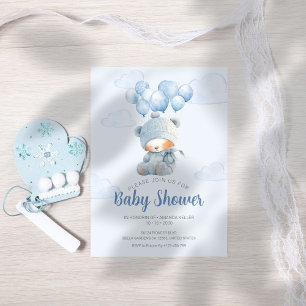 Invitation Bébé couchage Ours Bleu Baby shower Ballons