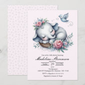 Invitation Bébé couché Eléphant Baby shower à thème (Devant / Derrière)