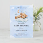 Invitation Bébé couché mou Ours bleu Baby shower nuage (Debout devant)