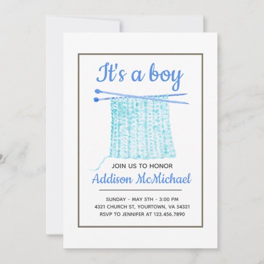 Invitation Bébé Couverture Knit Garçon (Devant)