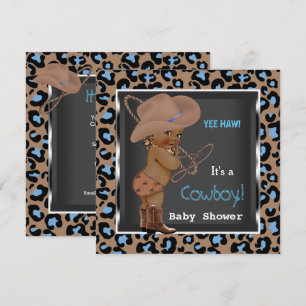 Invitation Bébé cow-boy shower garcon bleu marron ethnique