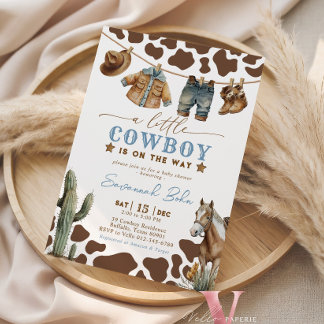 Invitation Bébé Cowboy Baby Shower Vêtements Bébé Aquarelle