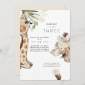 Invitation Bébé Cute Boho Giraffe Pampas fête d'anniversaire (Devant / Derrière)