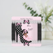 Invitation Bébé Cute Shower Fille Rose Points Chaussure à Tal (Debout devant)