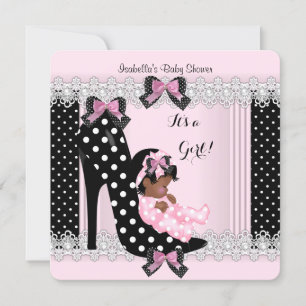 Invitation Bébé Cute Shower Fille Rose Points Chaussure à Tal