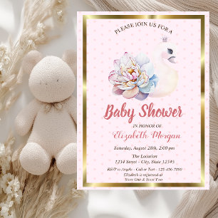 Invitation Bébé Cygne,Points, Baby Shower Floral