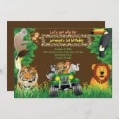 Invitation Bébé d'anniversaire, anniversaire de safari, (Devant / Derrière)