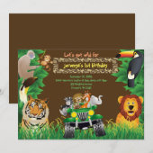 Invitation Bébé d'anniversaire, anniversaire Safari, animaux  (Devant / Derrière)