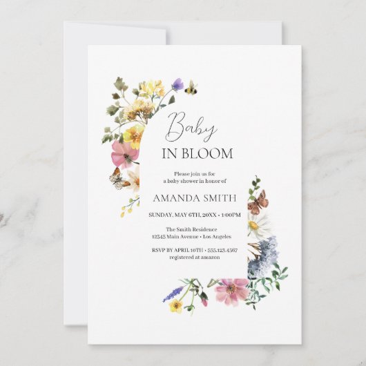 Invitation Bébé dans la prairie de fleurs sauvages de Bloom p (Devant)
