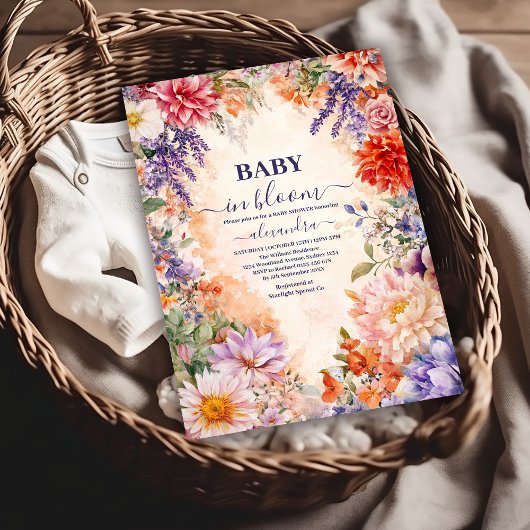Invitation Bébé dans le Baby shower de jardin en fleurs