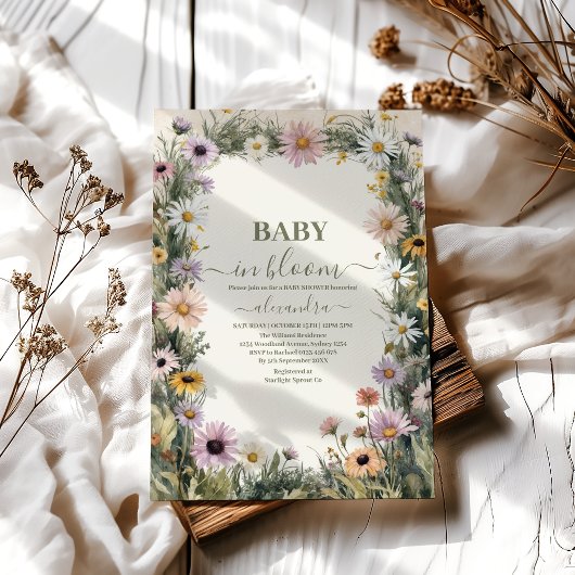 Invitation Bébé dans le Baby shower de jardin en fleurs