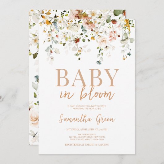 Invitation Bébé dans le Baby shower en fleur (Devant / Derrière)