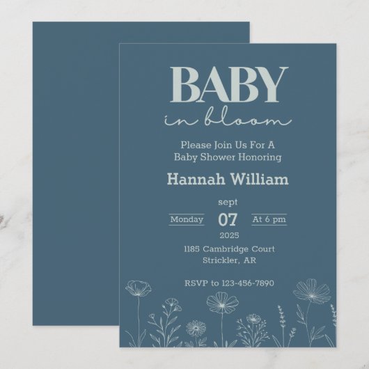 Invitation Bébé dans le Baby shower en fleur (Devant / Derrière)