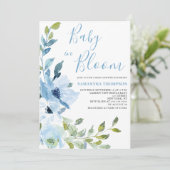 Invitation Bébé dans le Baby shower Floral Bleu Fleur (Debout devant)