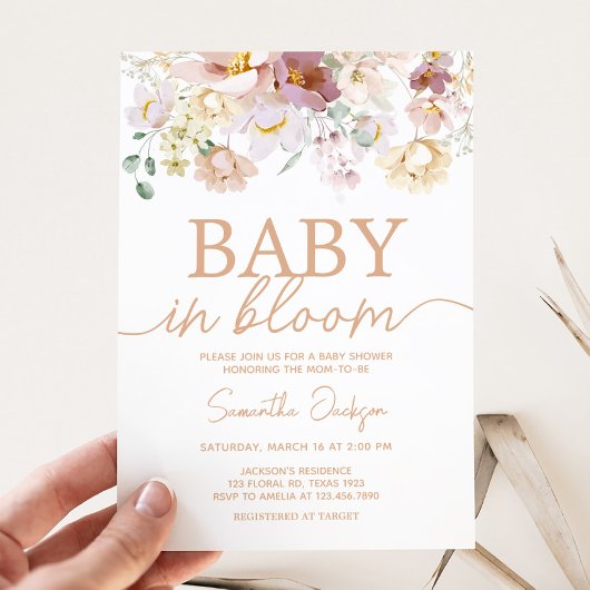 Invitation Bébé dans le Baby shower Florals en fleurs