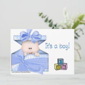 Invitation Bébé dans une boîte-cadeau bleu (Debout devant)