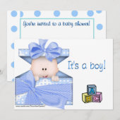 Invitation Bébé dans une boîte-cadeau bleu (Devant / Derrière)
