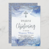 Invitation Bébé d'argent et de bleu (Devant / Derrière)
