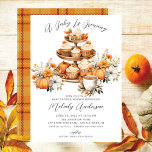 Invitation Bébé d'automne brasse Bébé Brunch<br><div class="desc">Cette charmante invitation comprend un dessin d'aquarelle d'une tasse de café et un stand de desserts à plusieurs niveaux avec des fleurs d'automne et un citrouille. Les mots "un bébé est en train de brasser" sont écrits dans une police de caractères moderne. C'est la meilleure façon d'invitation vos amis et...</div>