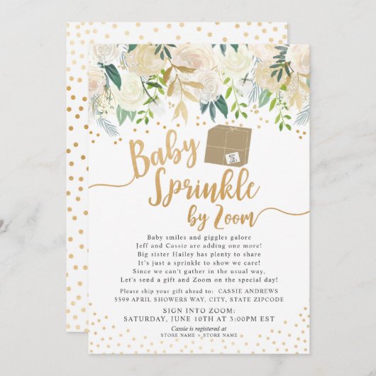 Invitation Bébé de fleurs blanches saupoudré par baby shower  (Devant / Derrière)