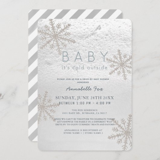 Invitation Bébé de flocon de neige Son Baby shower d'entraîne (Devant / Derrière)