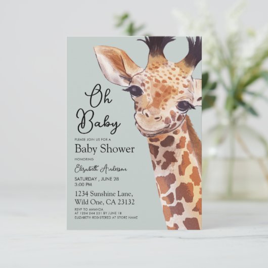 Invitation Bébé de Giraffe Oh Baby shower (Debout devant)