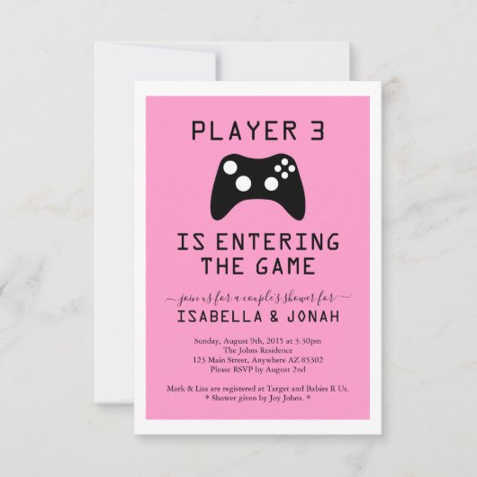 Invitation Bébé de jeu vidéo de la joueuse 3 de filles/douche (Devant)