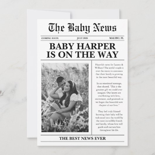 Invitation Bébé de journal annonce de grossesse attendue (Devant)