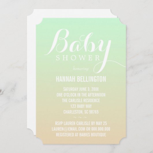 Invitation Bébé de la chaux et de la pêche (Devant / Derrière)